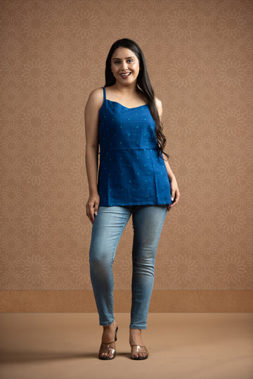 Royal Blue Handloom Dobby Spaghetti Short Kurti