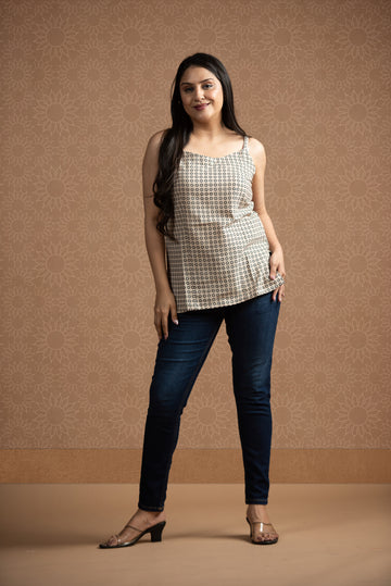 White Beige Spaghetti Short Kurti