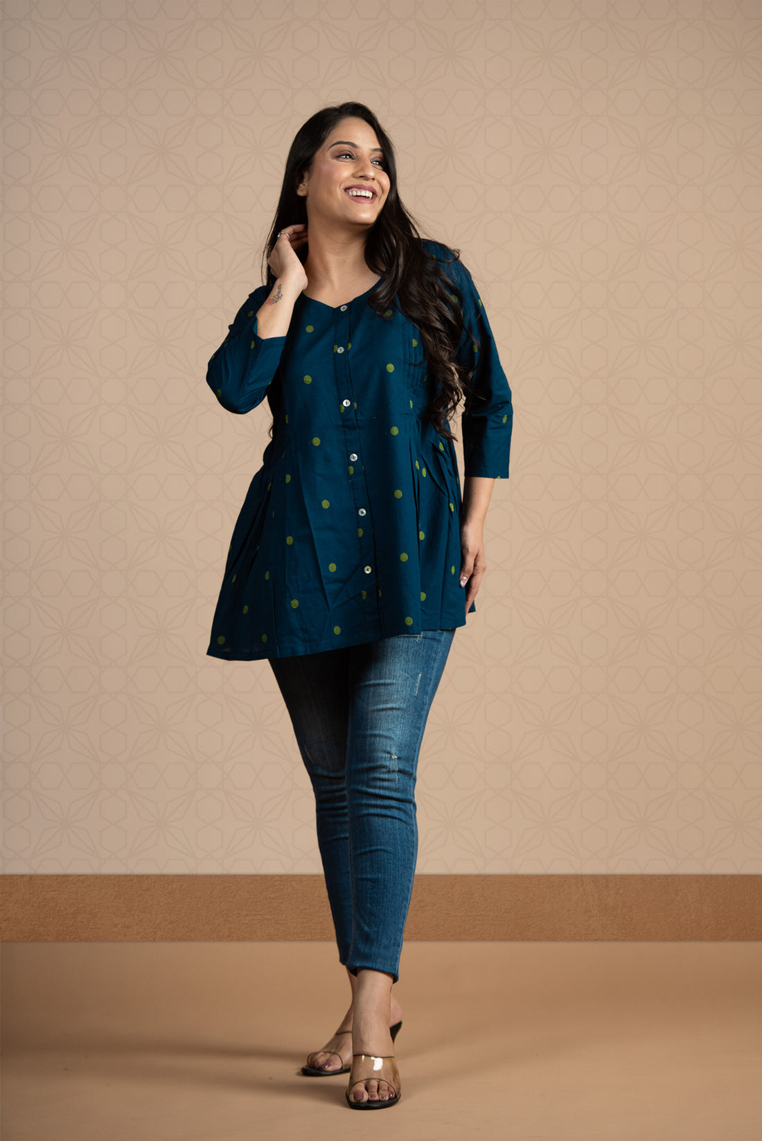 Royal Blue Cotton Dobby Front Both Side Plitted Short Kurti