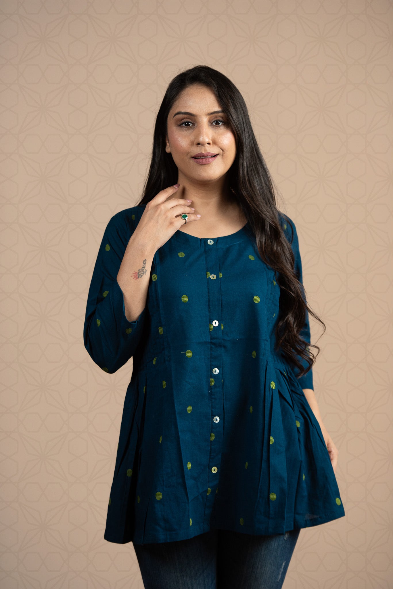 Royal Blue Cotton Dobby Front Both Side Plitted Short Kurti
