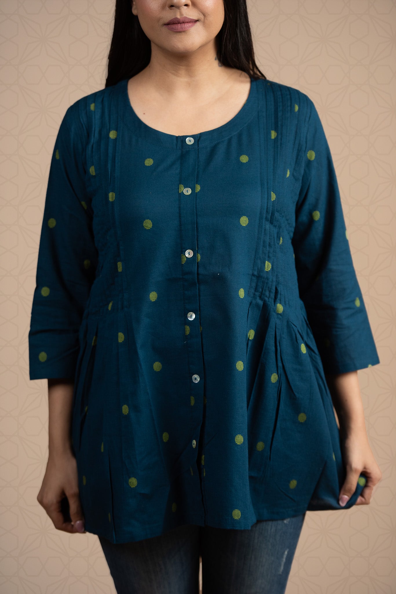Royal Blue Cotton Dobby Front Both Side Plitted Short Kurti