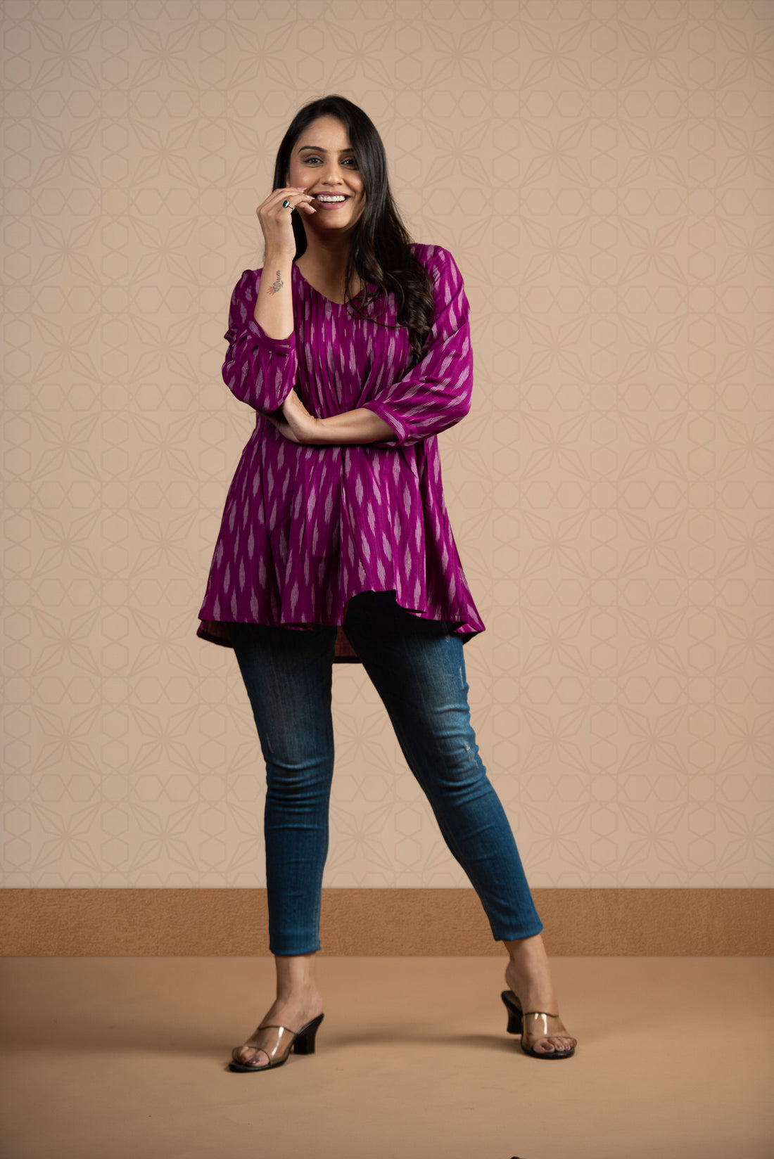 Violet Front Plitted Short Kurti