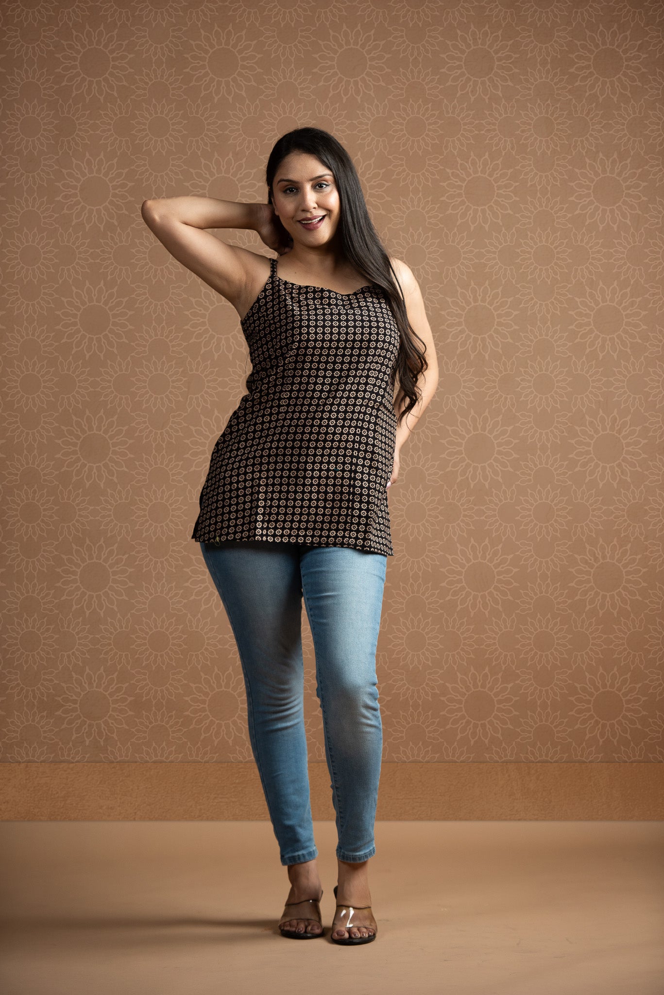 Black Cotton Spaghetti Short Kurti