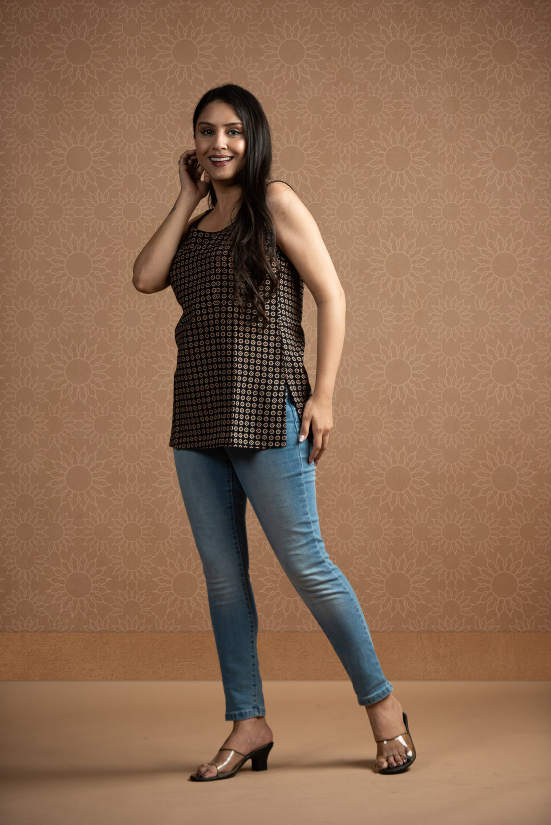 Black Cotton Spaghetti Short Kurti
