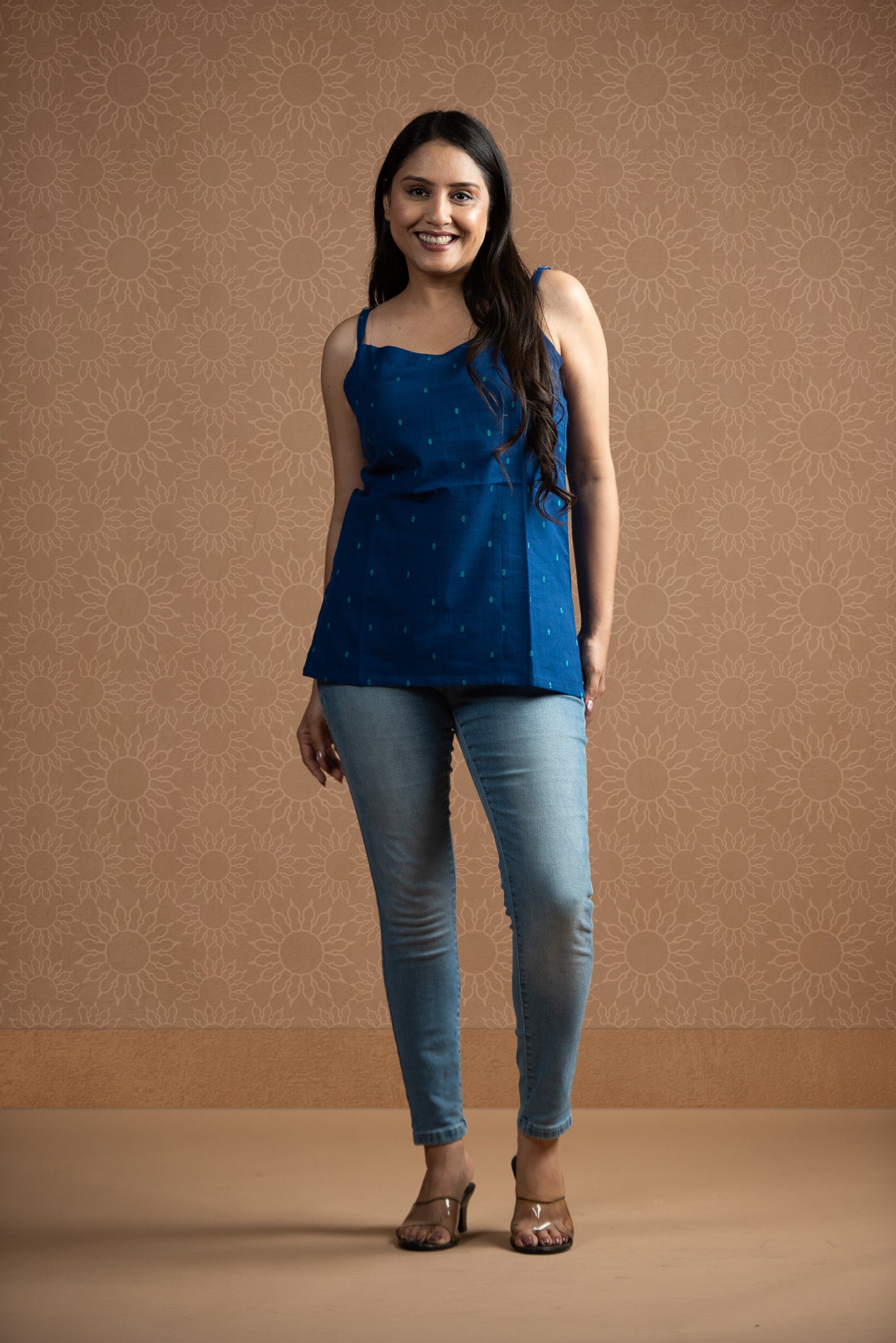 Royal Blue Handloom Dobby Spaghetti Short Kurti