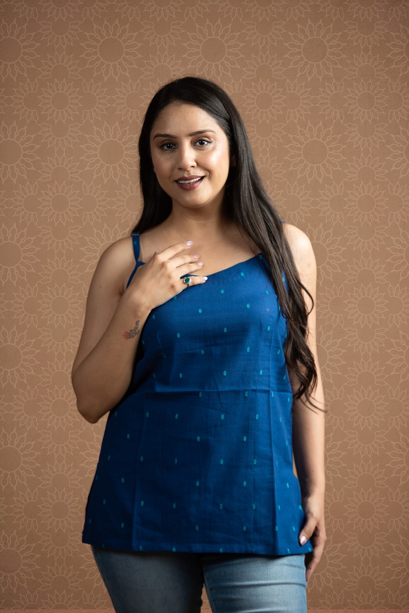 Royal Blue Handloom Dobby Spaghetti Short Kurti