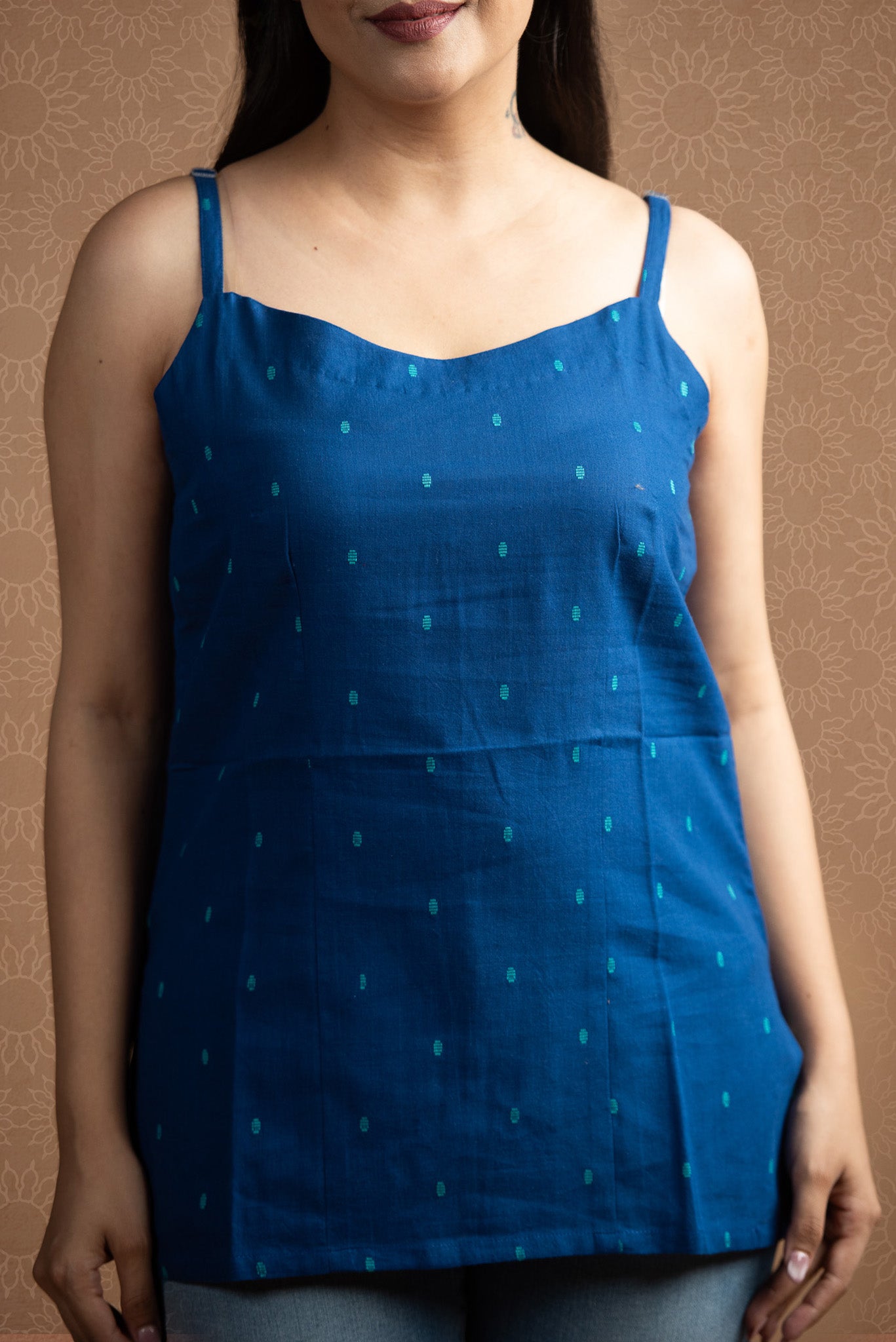 Royal Blue Handloom Dobby Spaghetti Short Kurti