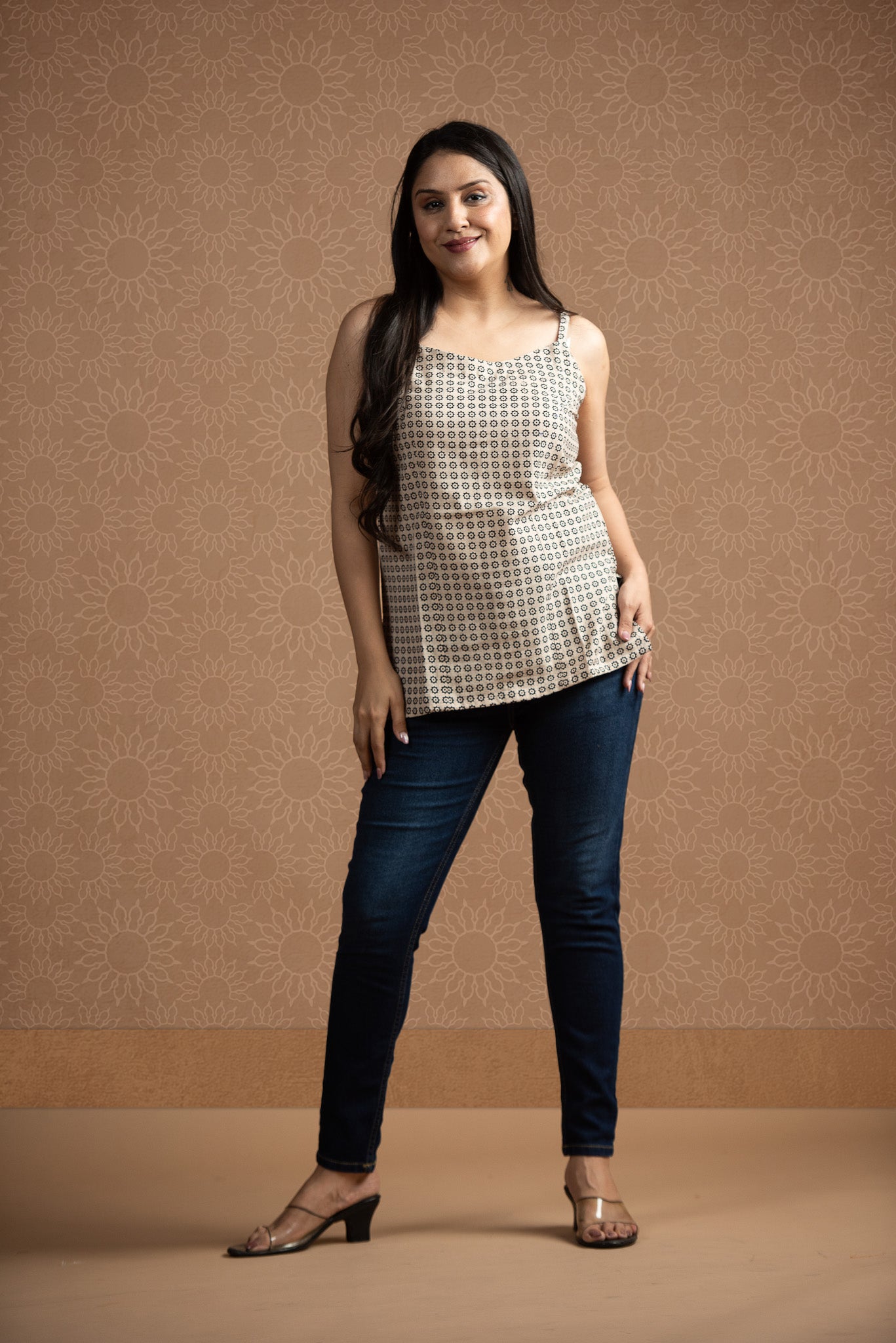 White Beige Spaghetti Short Kurti