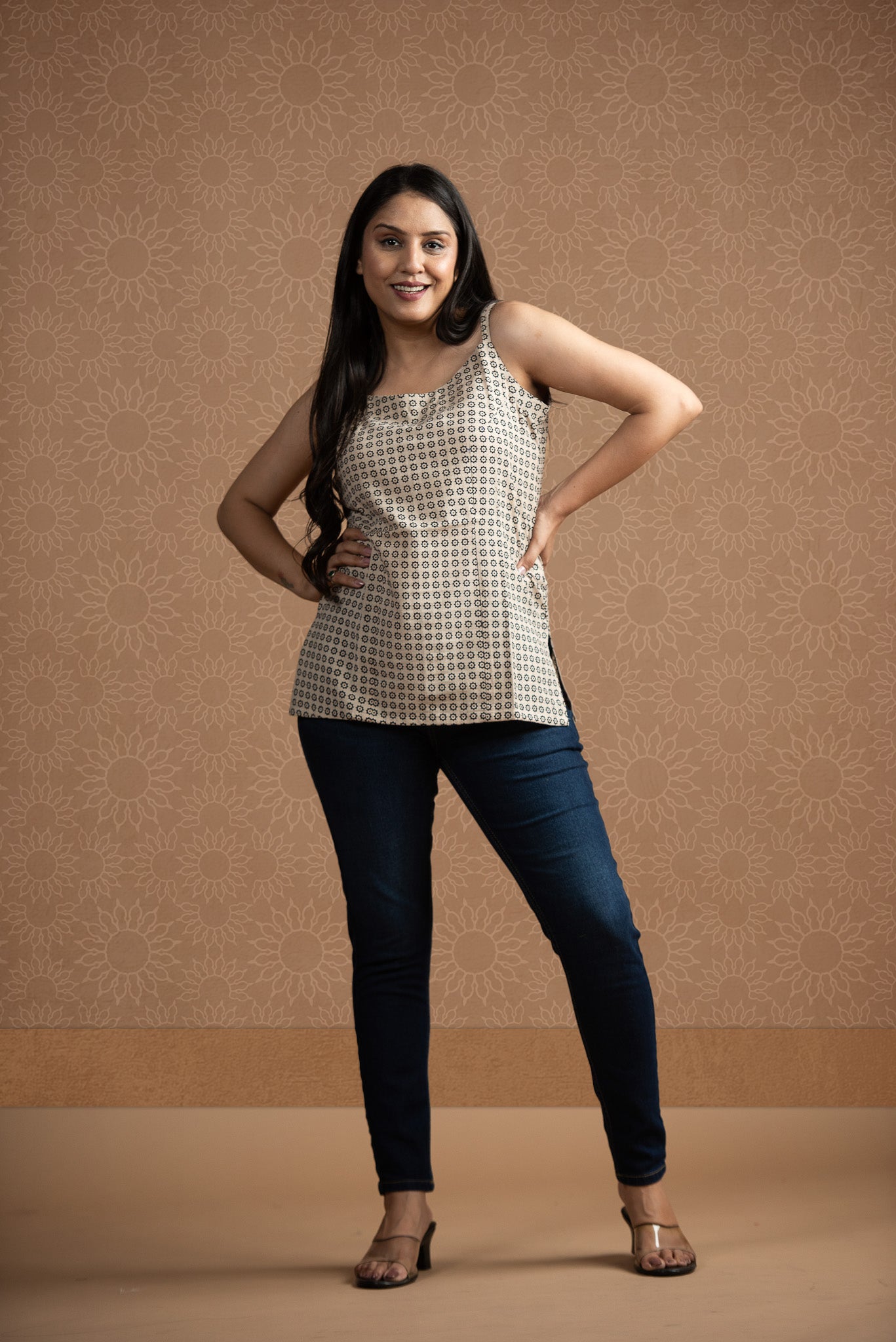 White Beige Spaghetti Short Kurti