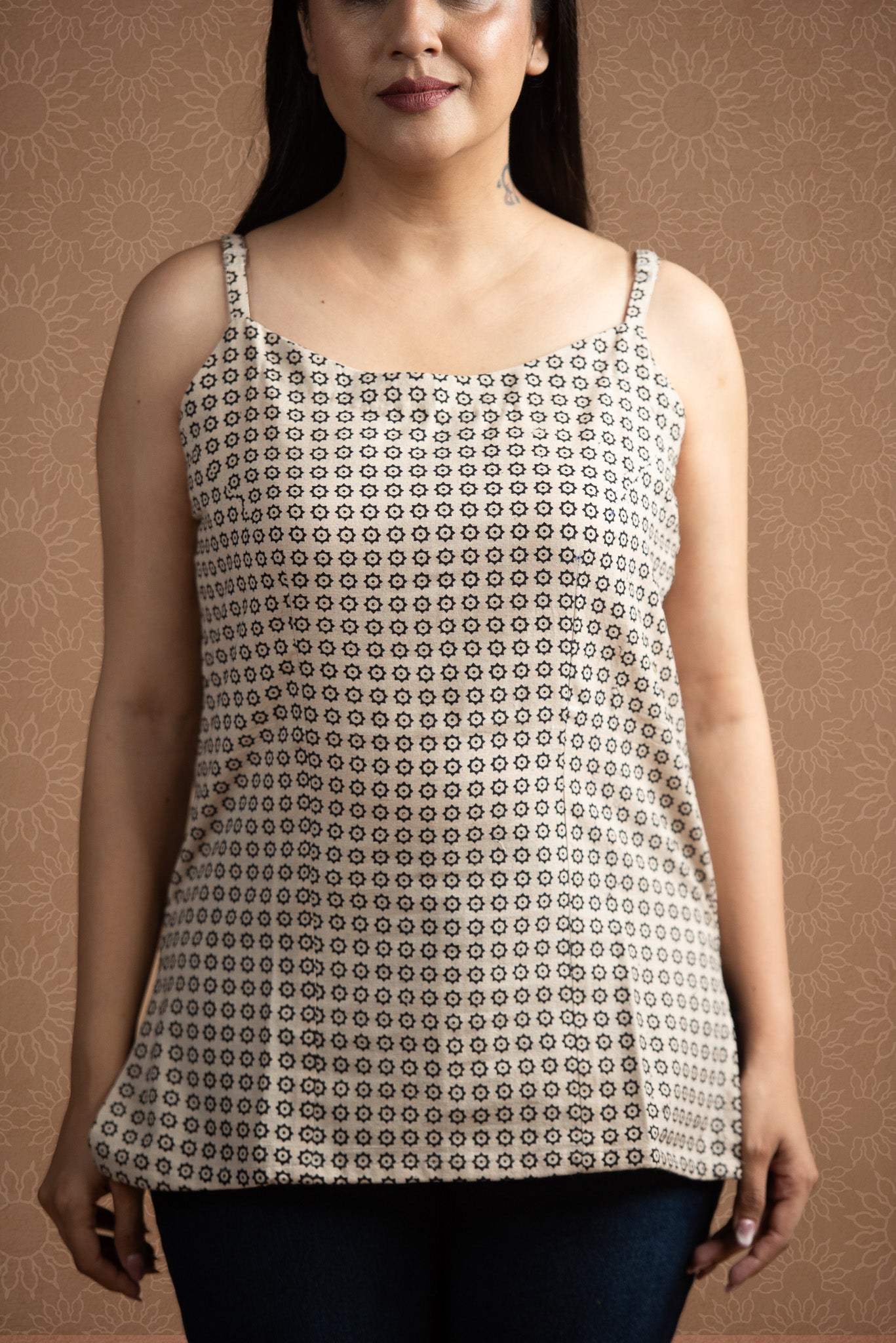 White Beige Spaghetti Short Kurti