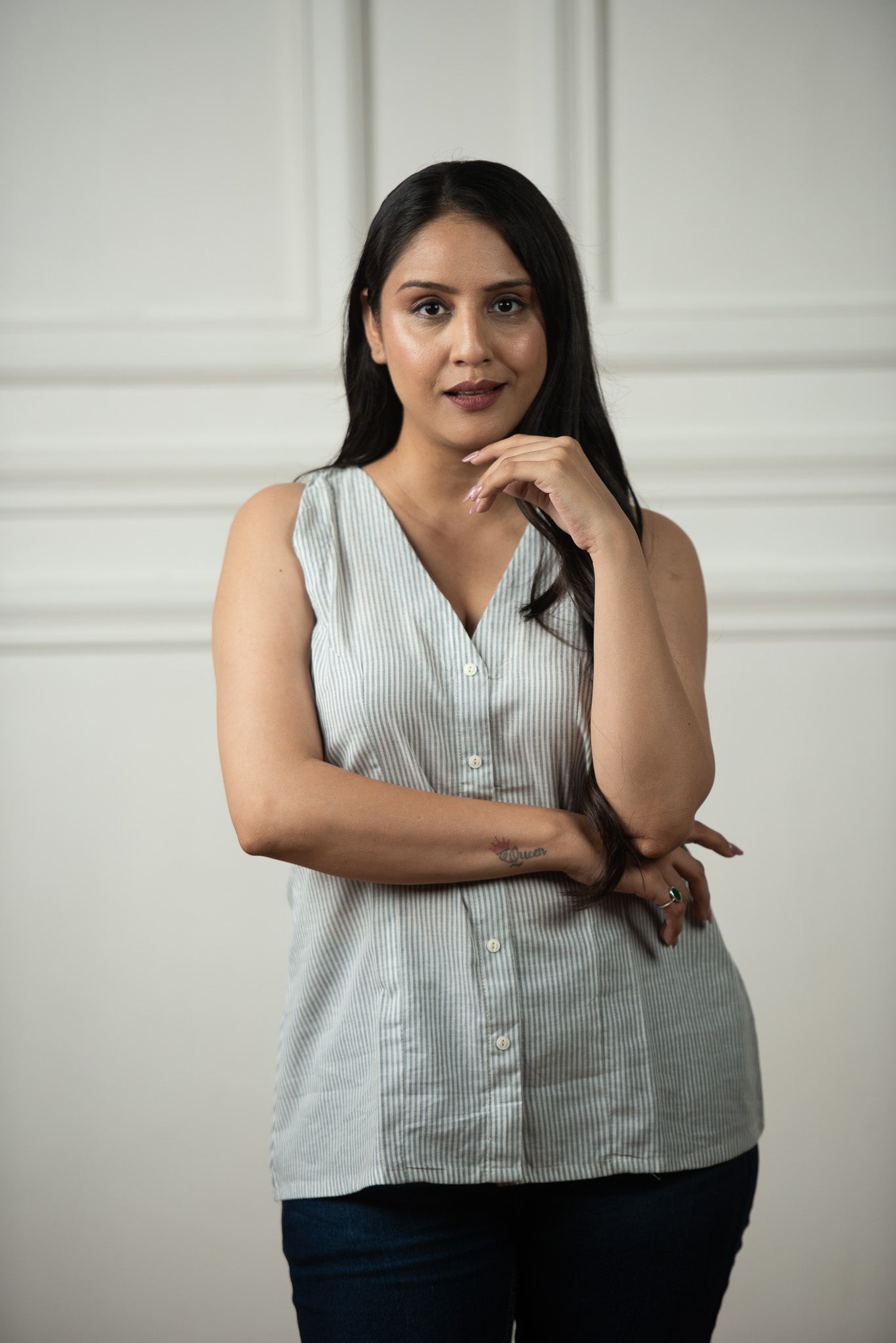Grey Cotton Lining Haulter Short kurti