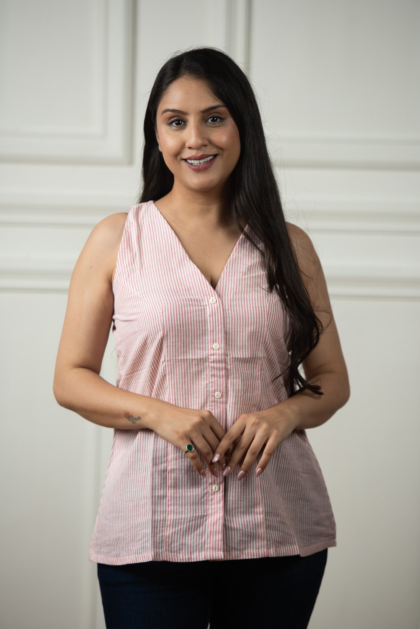 Pink Cotton Lining Haulter Short kurti