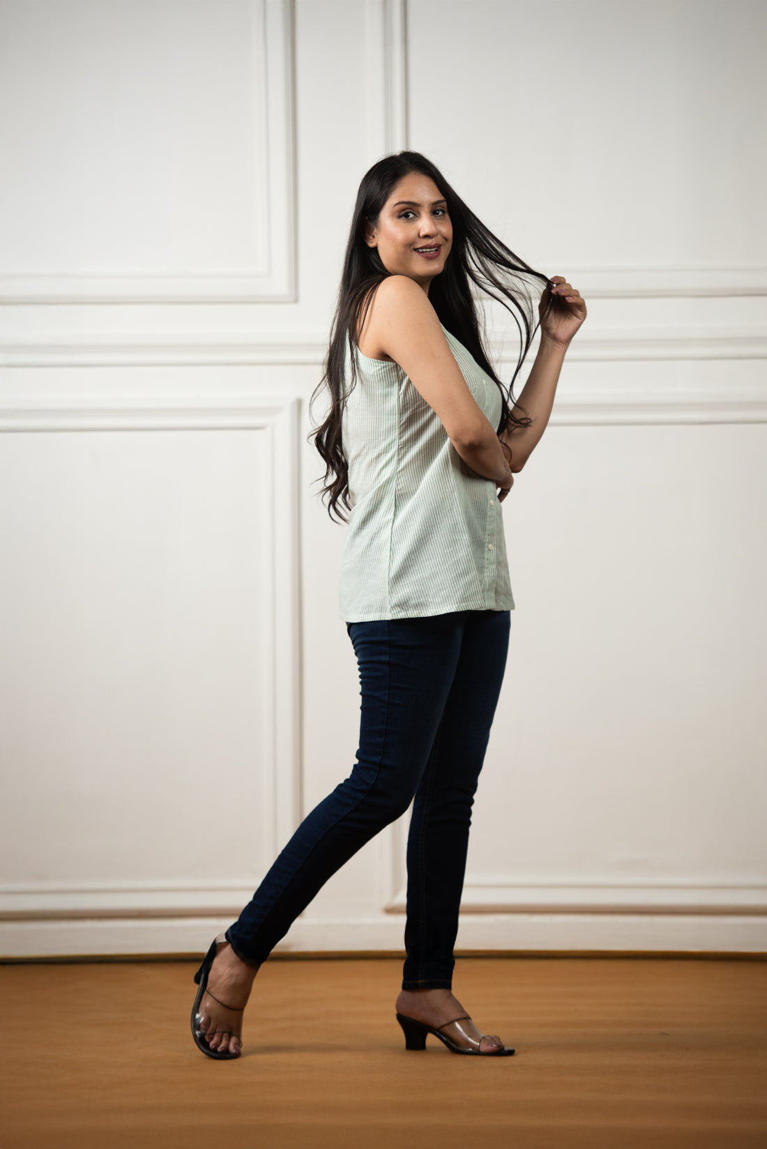 Pista Green Cotton Lining Haulter Short kurti