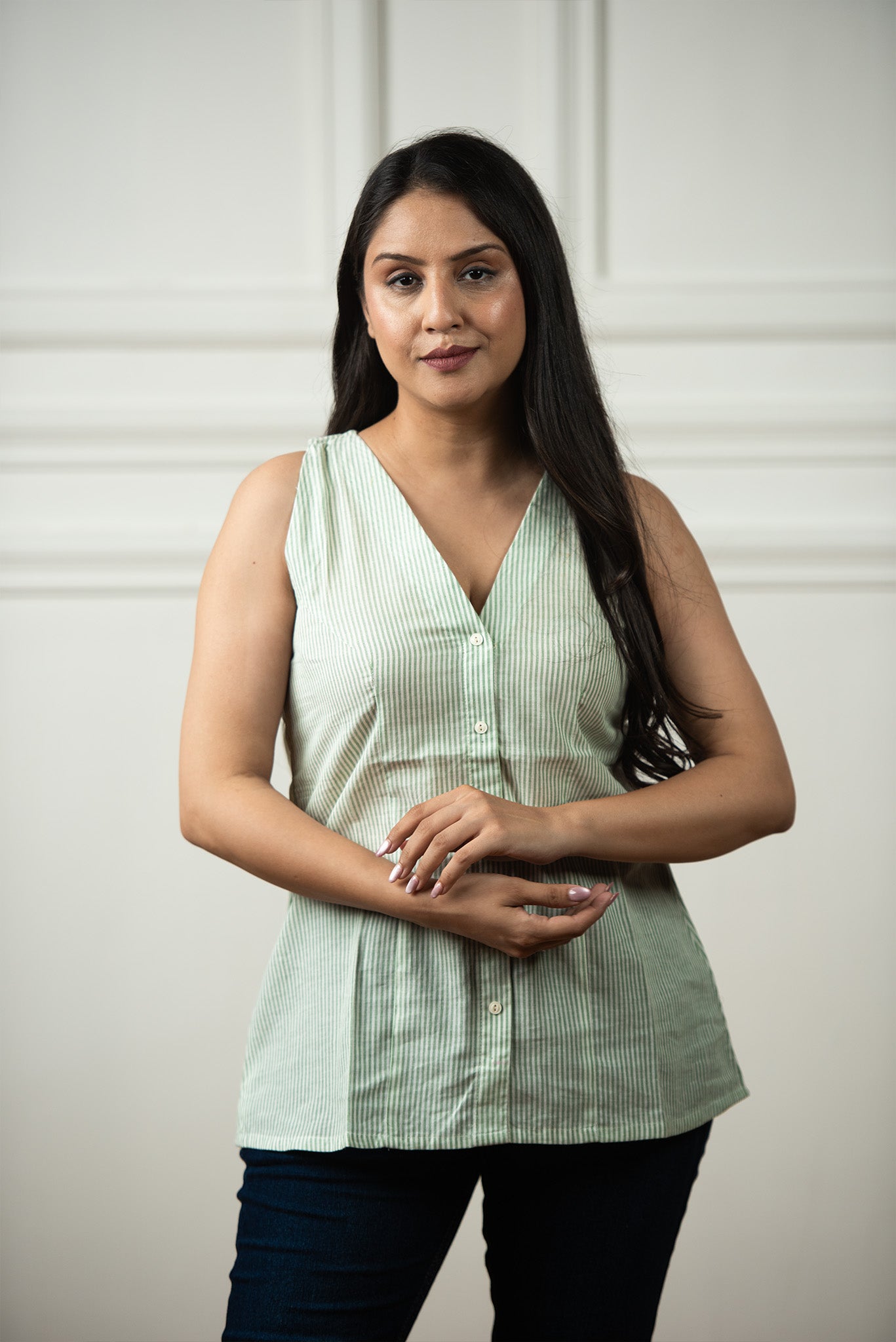 Pista Green Cotton Lining Haulter Short kurti