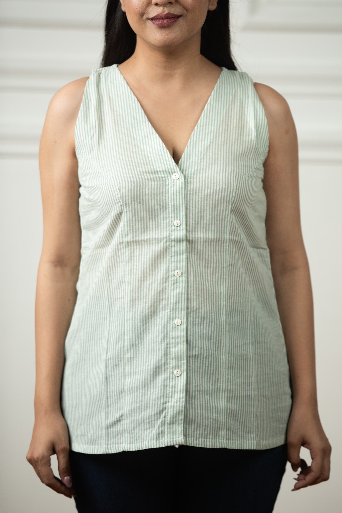 Pista Green Cotton Lining Haulter Short kurti