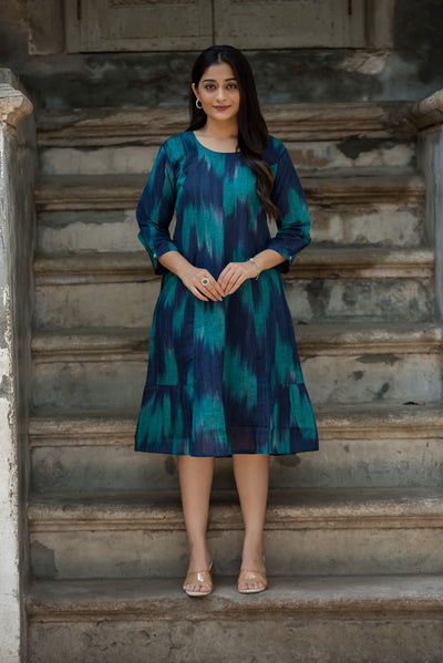 Blue Rama Handloom Ikkat Comfortable A-line dress