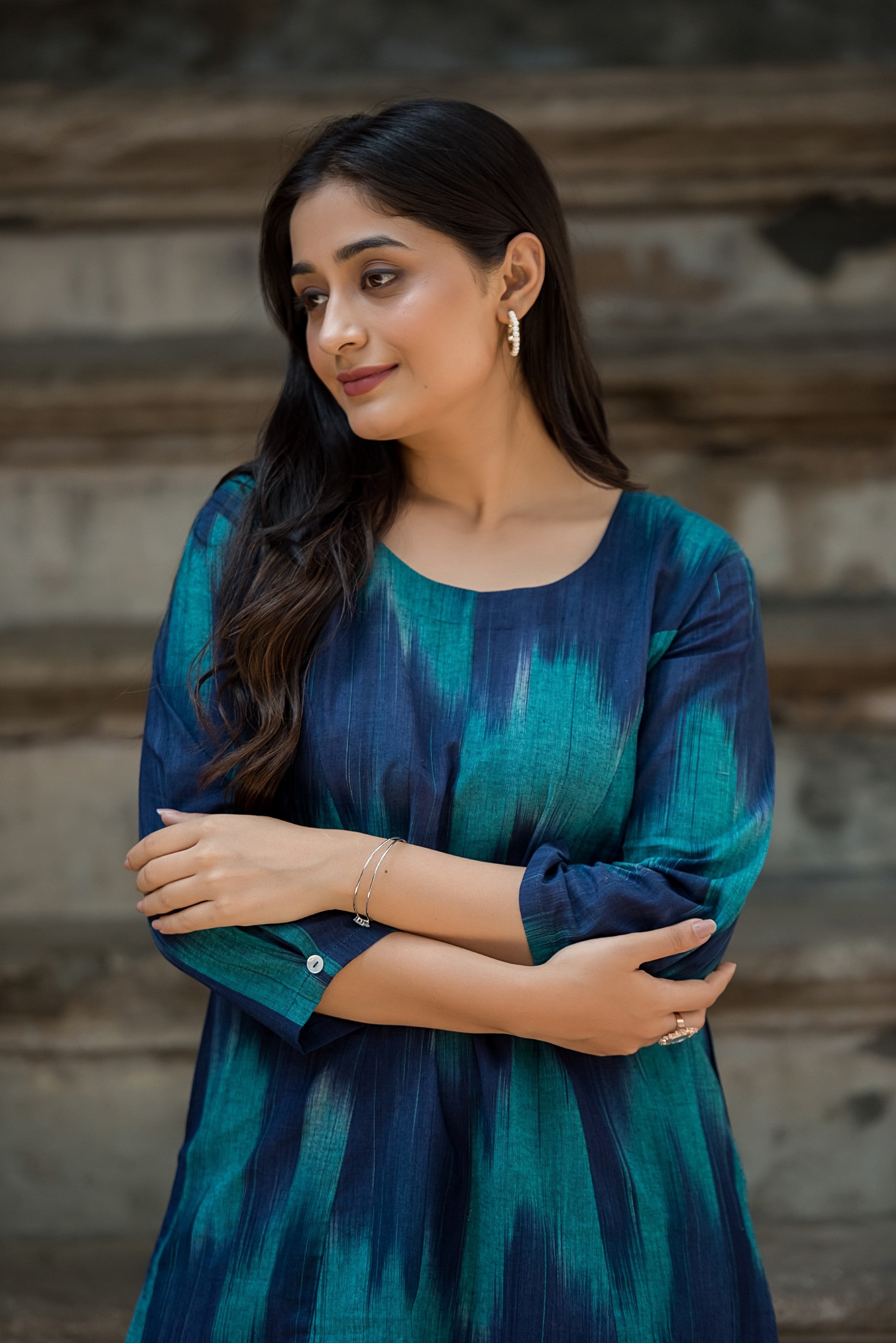 Blue Rama Handloom Ikkat Comfortable A-line dress