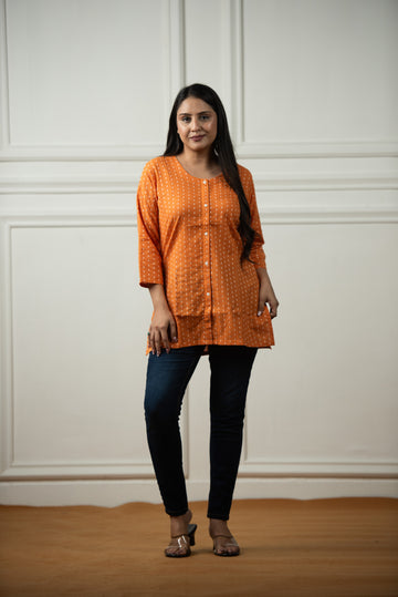 Royal Orange Cotton Dobby Open Front Short kurti
