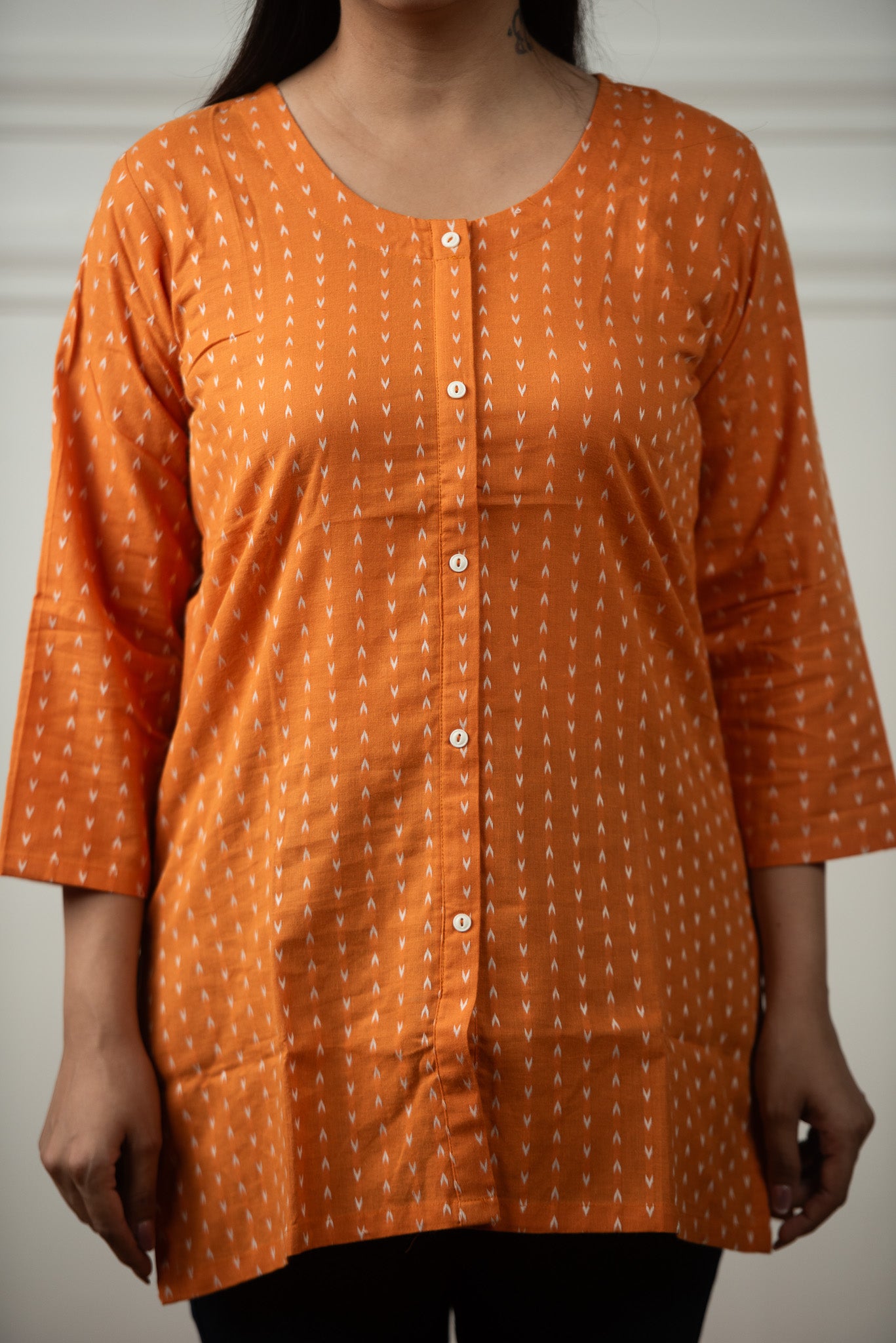 Royal Orange Cotton Dobby Open Front Short kurti
