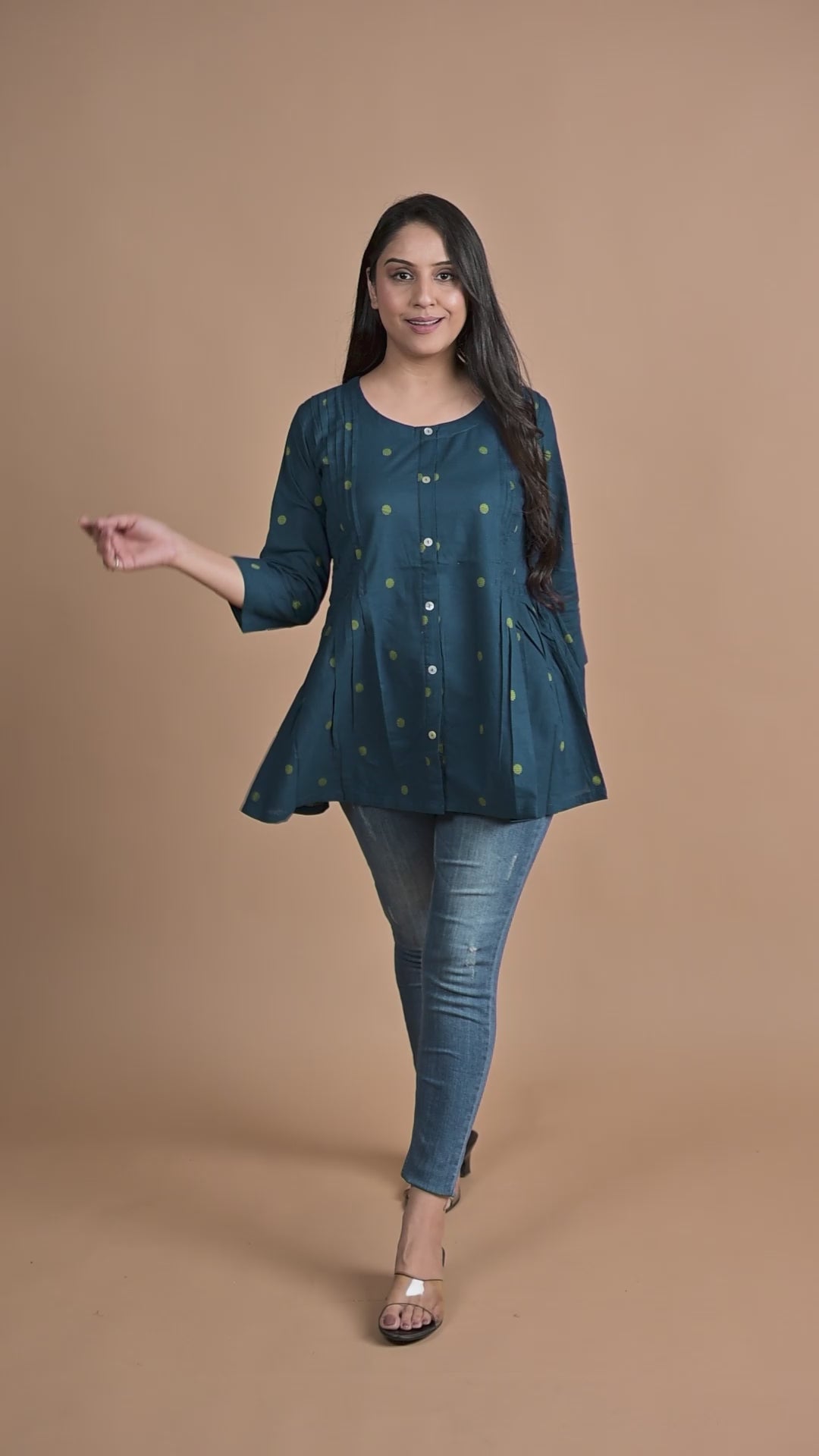 Royal Blue Cotton Dobby Front Both Side Plitted Short Kurti