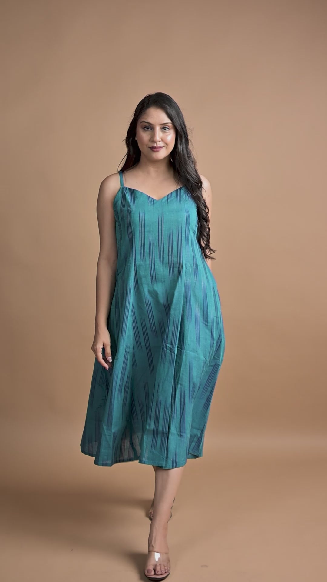 Rama blue Ikkat Spaghetti 6-kali A-line Dress