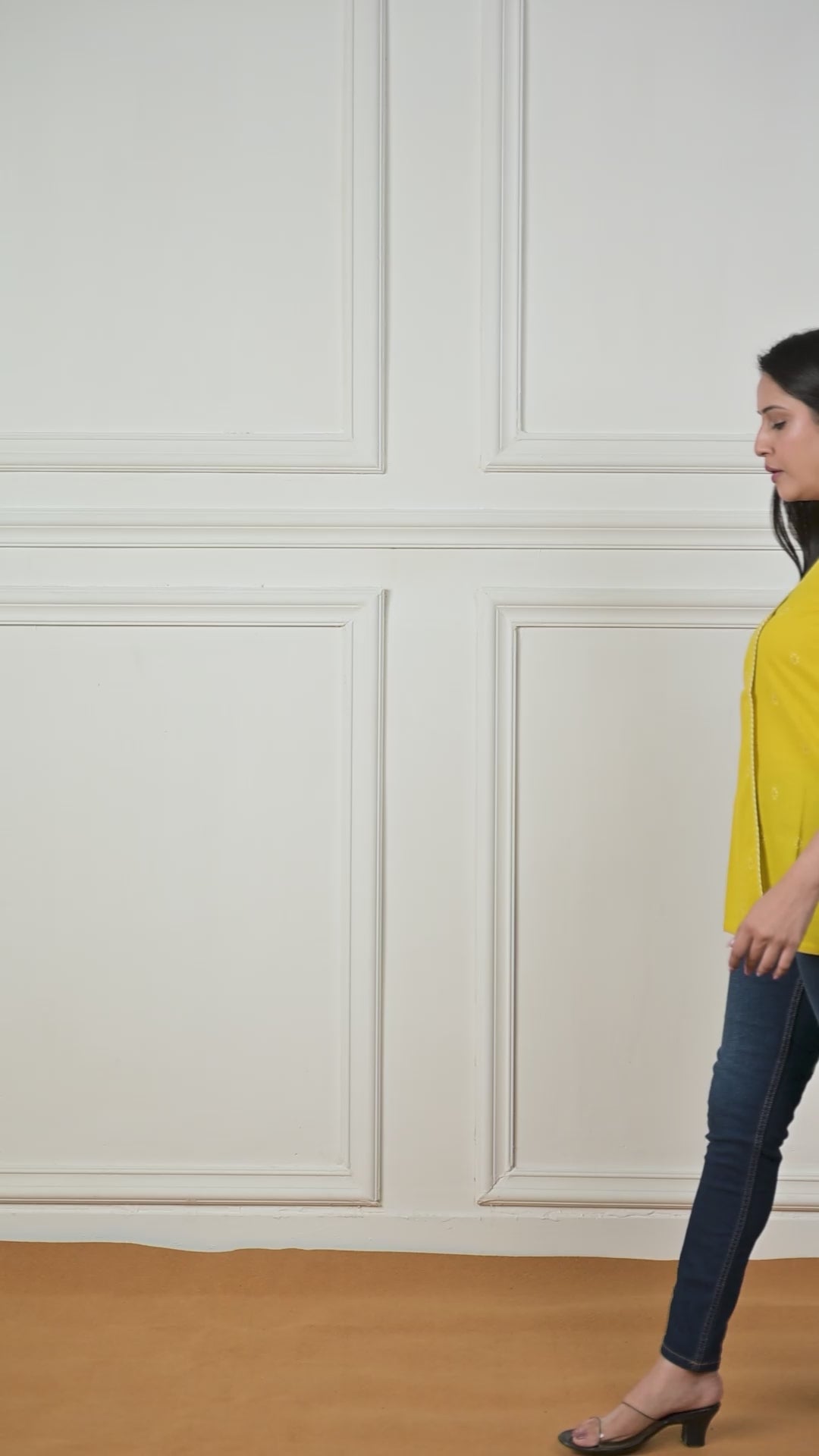 Bright Yellow Cotton Dobby Sleeveless Overlap Short kurti