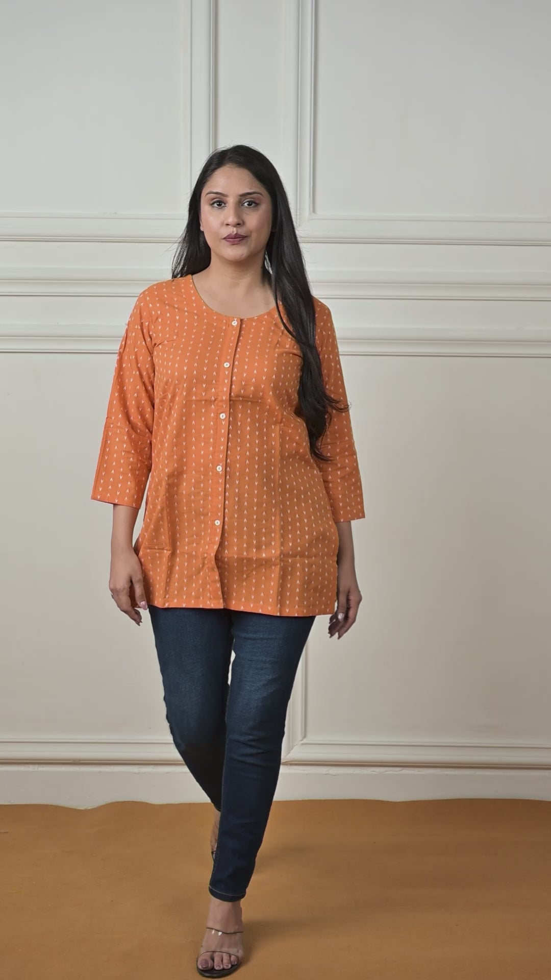 Royal Orange Cotton Dobby Open Front Short kurti