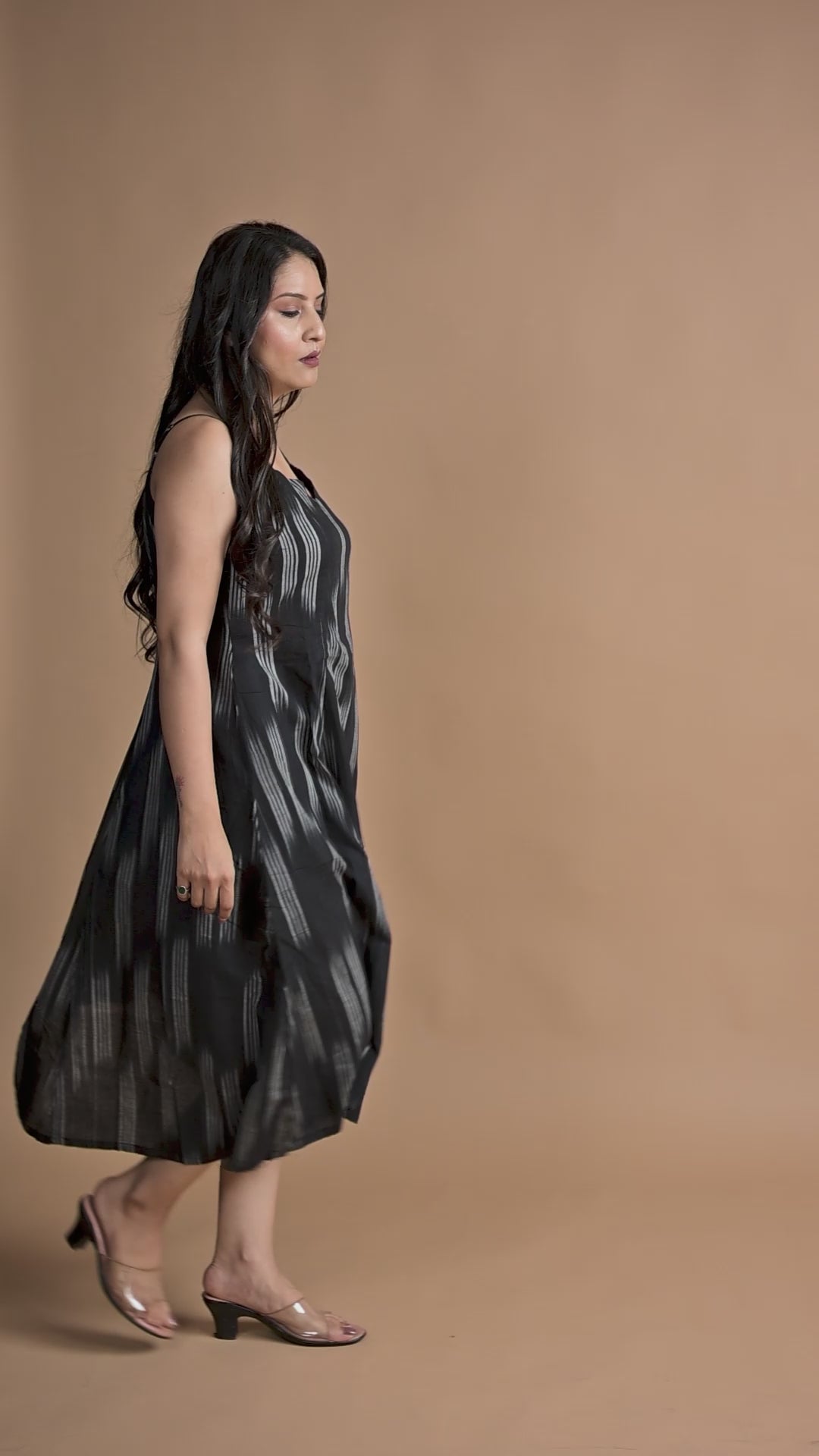 Jet Black Ikkat Spaghetti 6-kali A-line Dress