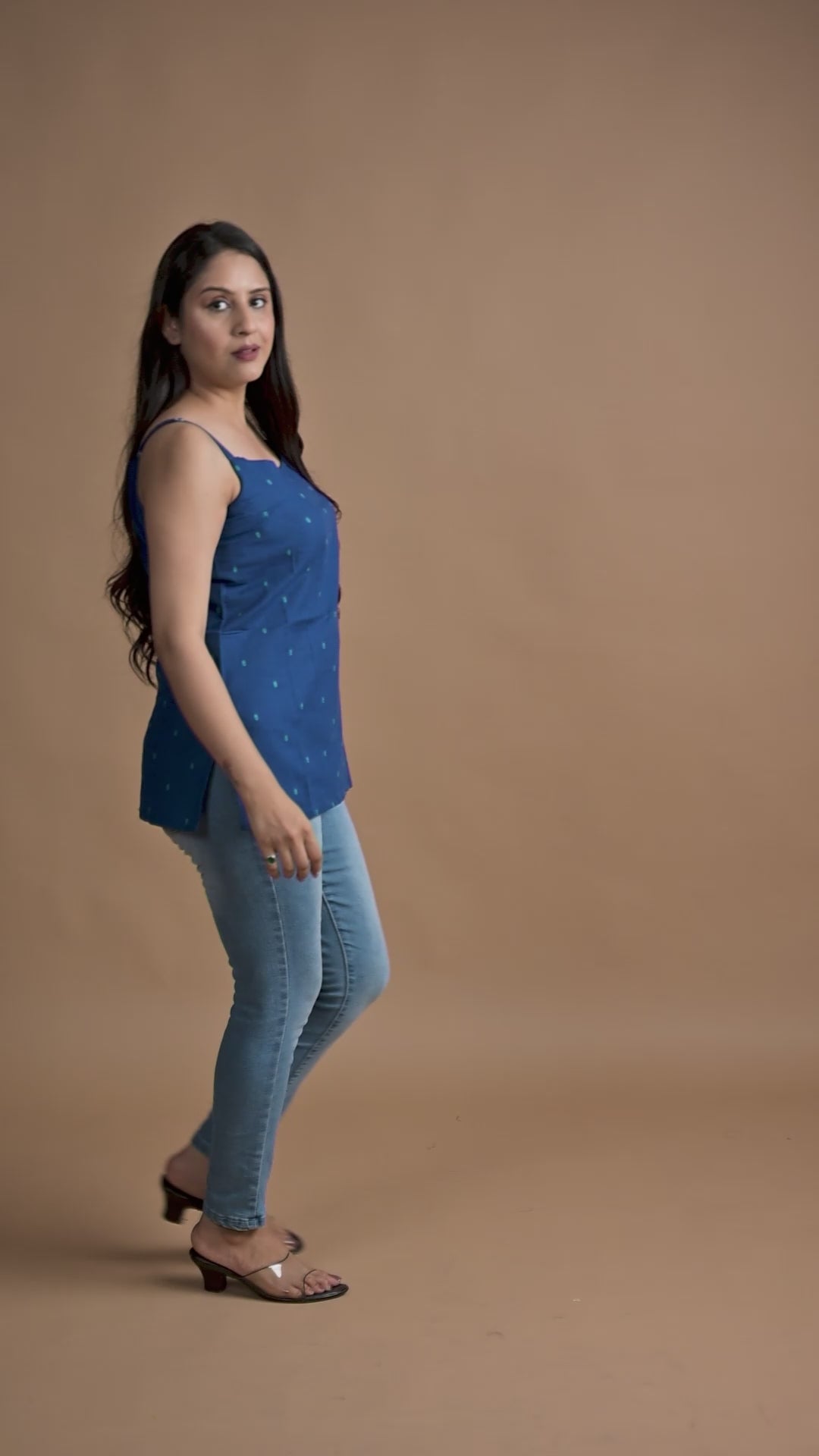 Royal Blue Handloom Dobby Spaghetti Short Kurti
