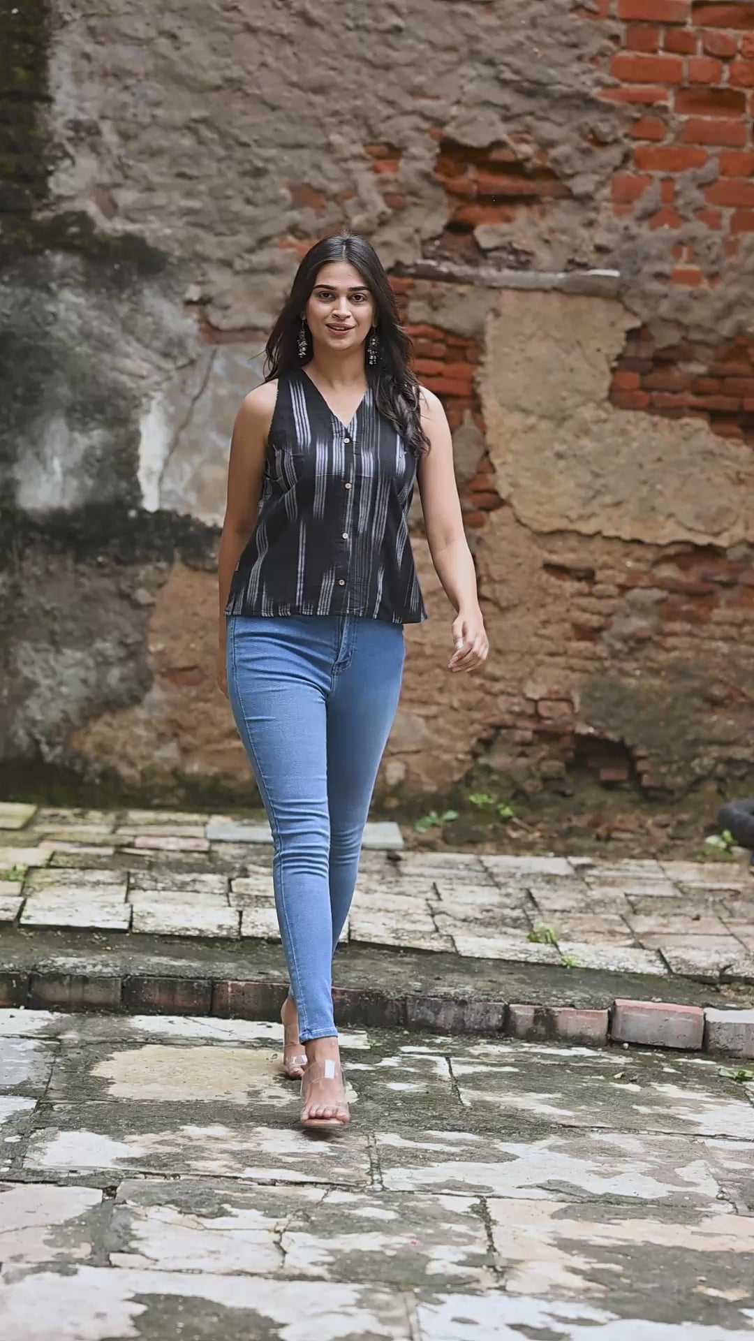 Jet Black Ikkat Haulter Front-Open Crop top