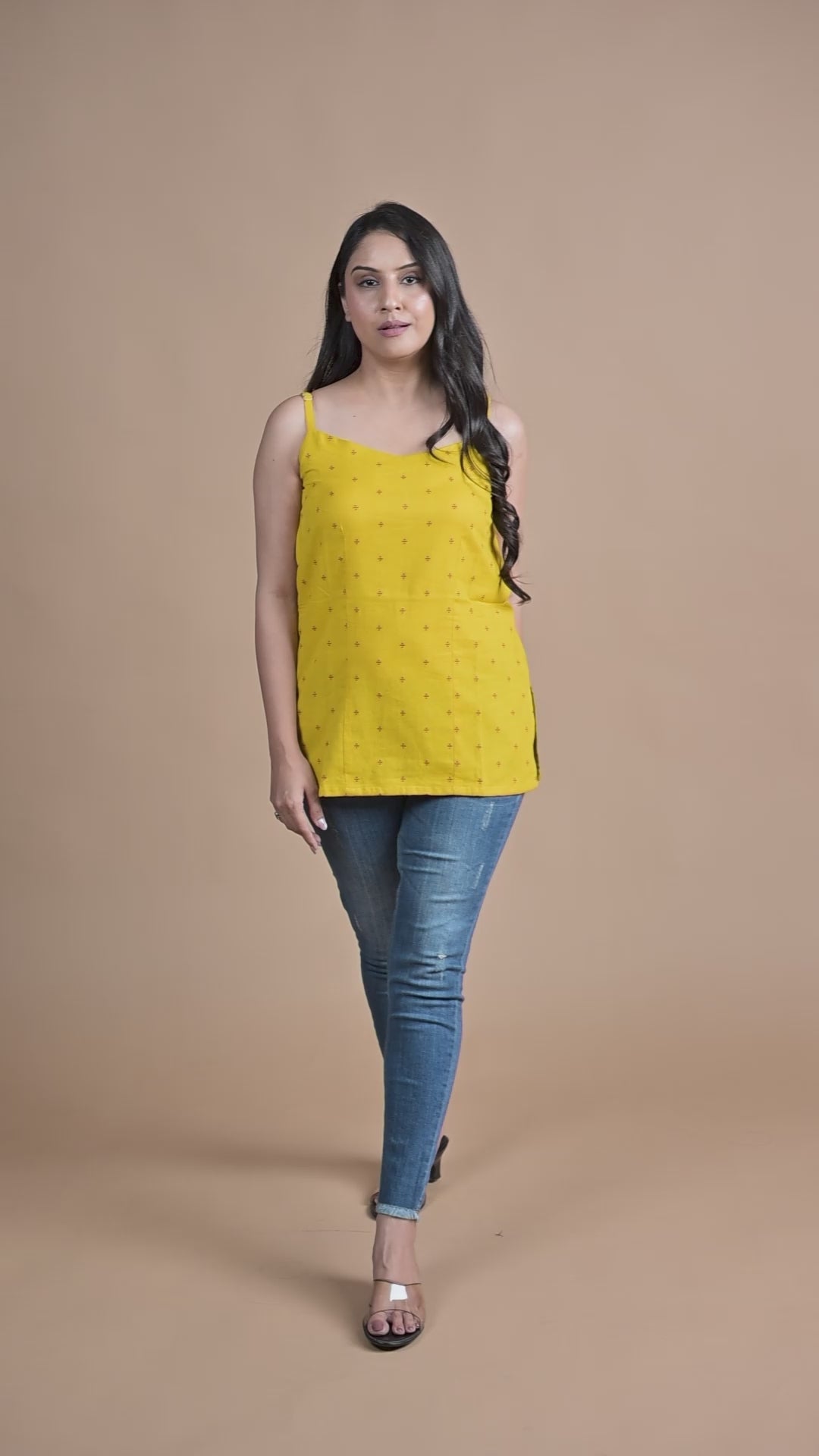 Yellow Red Cotton Dobby butti Spaghetti Short Kurti