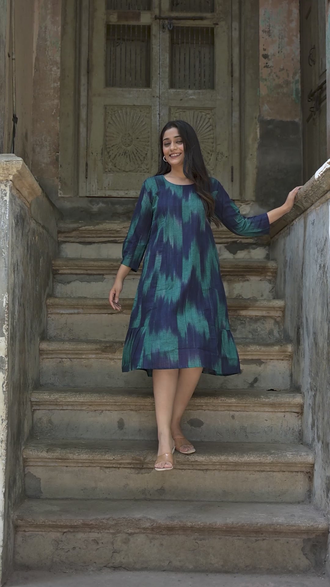 Blue Rama Handloom Ikkat Comfortable A-line dress