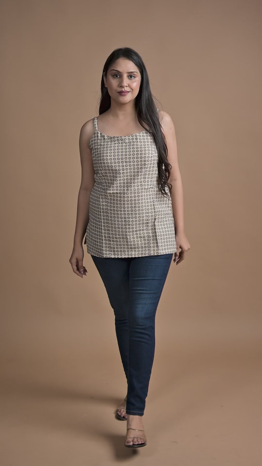 White Beige Spaghetti Short Kurti