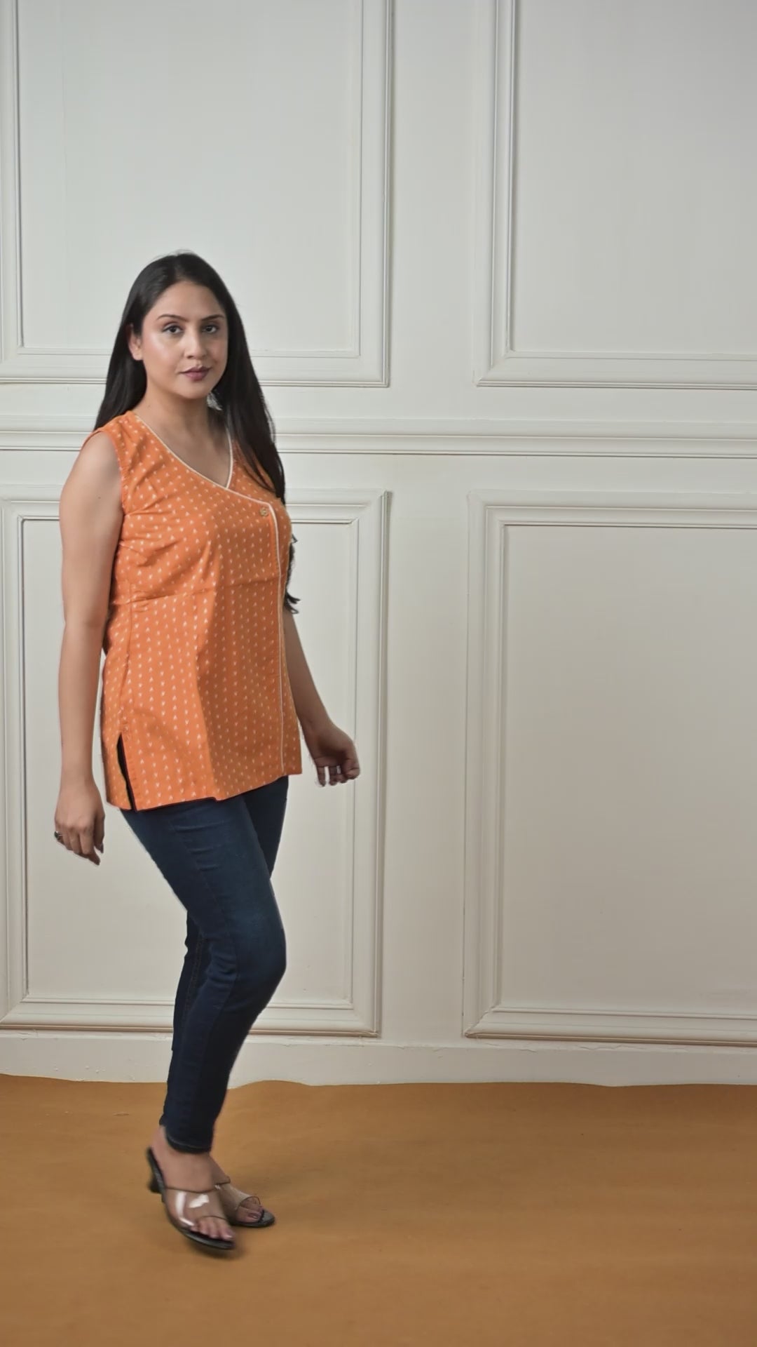 Royal Orange Cotton Dobby Overlap Haulter Short kurti