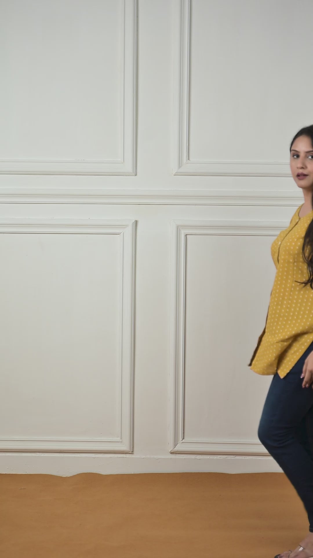 Musturd Yellow Cotton Dobby Open Front Short kurti